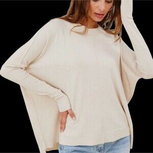 Charlotte Avery Boxy Oversized Cashmere Blend Sweater L Pullover Beige Neutral
